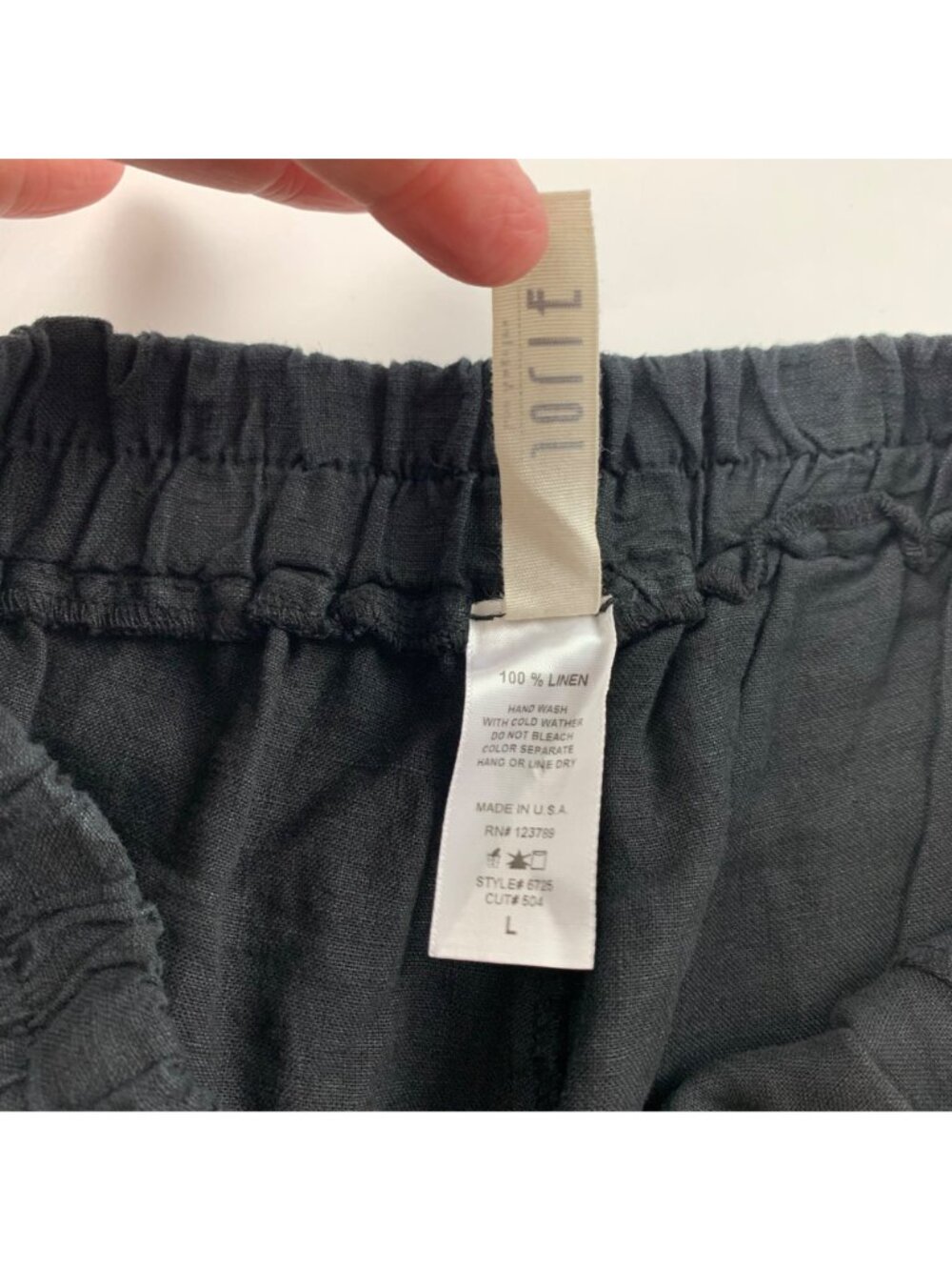 Jolie Black Linen Tapered Leg Ankle Pant USA Made L - Picture 5 of 7